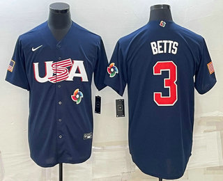 Mens USA Baseball #3 Mookie Betts 2023 Navy World Baseball Classic Stitched Jersey->2023 world baseball classic->MLB Jersey